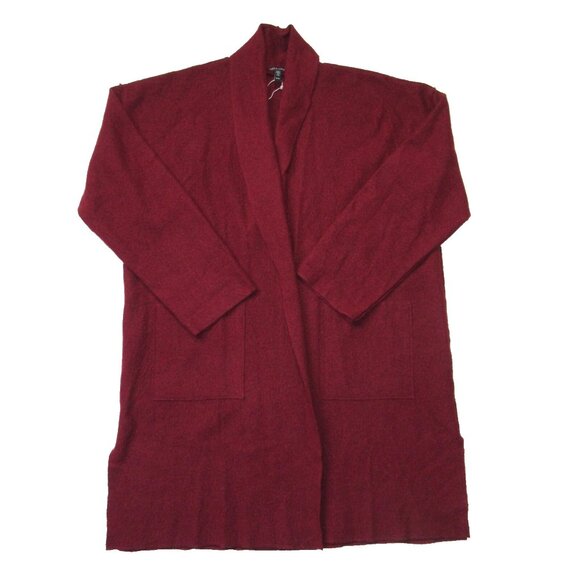 NWT Eileen Fisher High Collar Coat in Red Cedar Boiled Wool Open Front PL